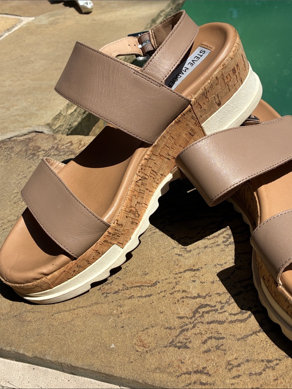 Steve Madden Tan Taupe Platform Cork Strap Sandals “Brenda” 11m